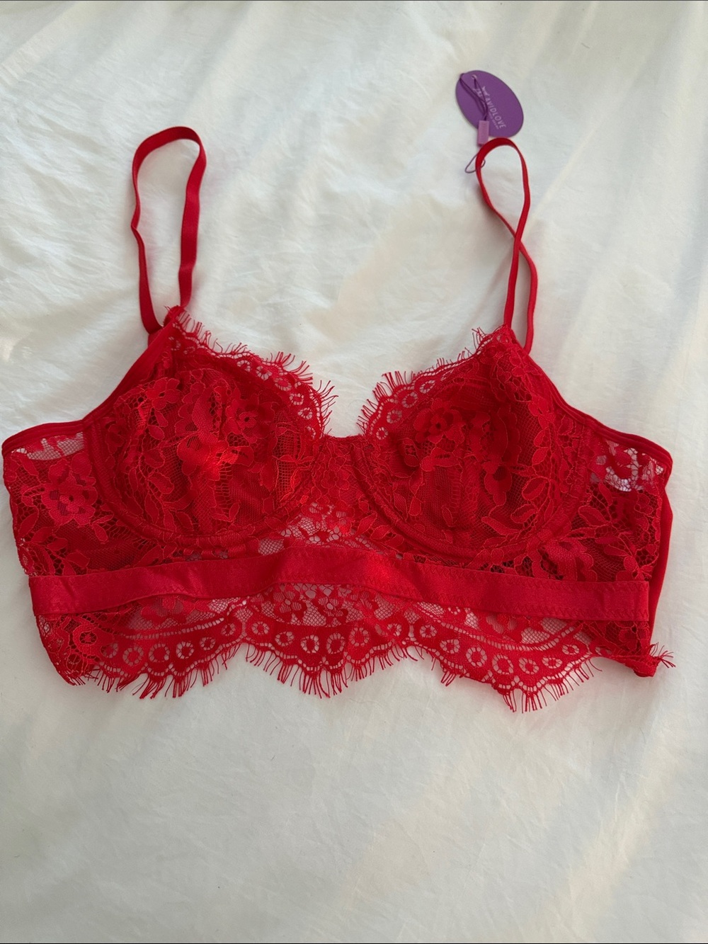 Red Lace Longline Bralette - Women Intimates & Sleepwear